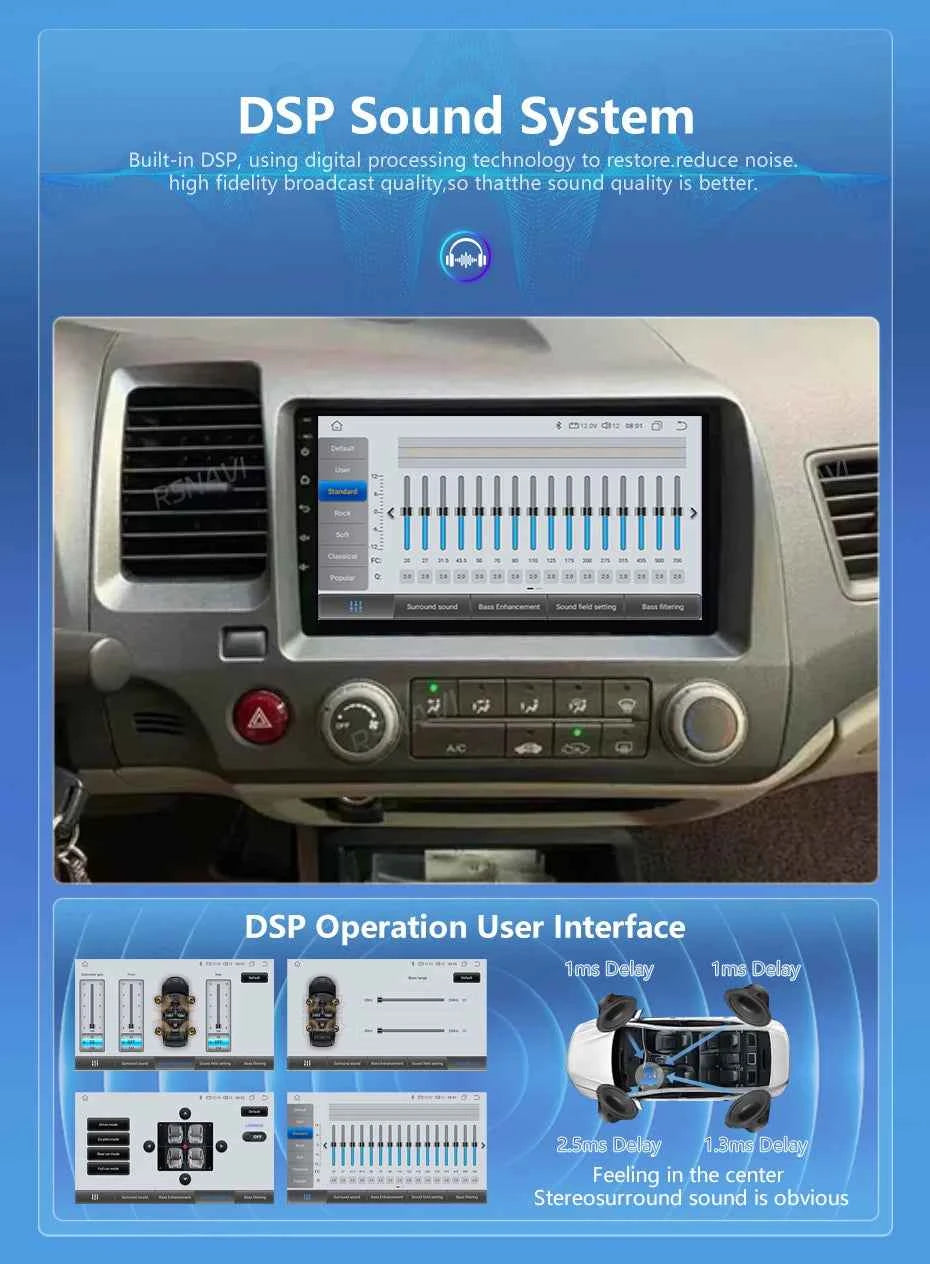 Android 15 Car radio For Honda Civic 8th 2005-2011 Carplay Android auto Qualcomm Car stereo Multimedia player 4G wifi 48EQ 2 din