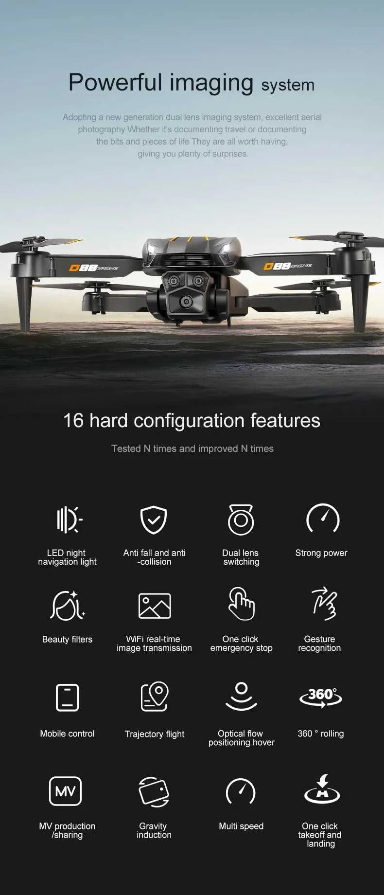 2026 New D88 Drone 8K HD Dual Cam Professional Aerial Photography Optical Flow Hovering Gesture Shoot Folding Quadcopter VR The jack market .AU The jack market .AU Drones $ 92 14:29#Black Dual 8K-1B