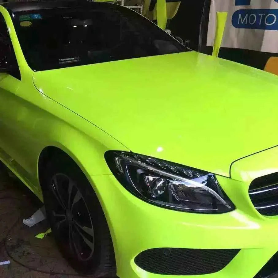 Premium Car Styling Glossy Fluorescent Yellow Vinyl Sticker Glossy Fluorescent yellow Vinyl Wrap Self Adhesive Sticker