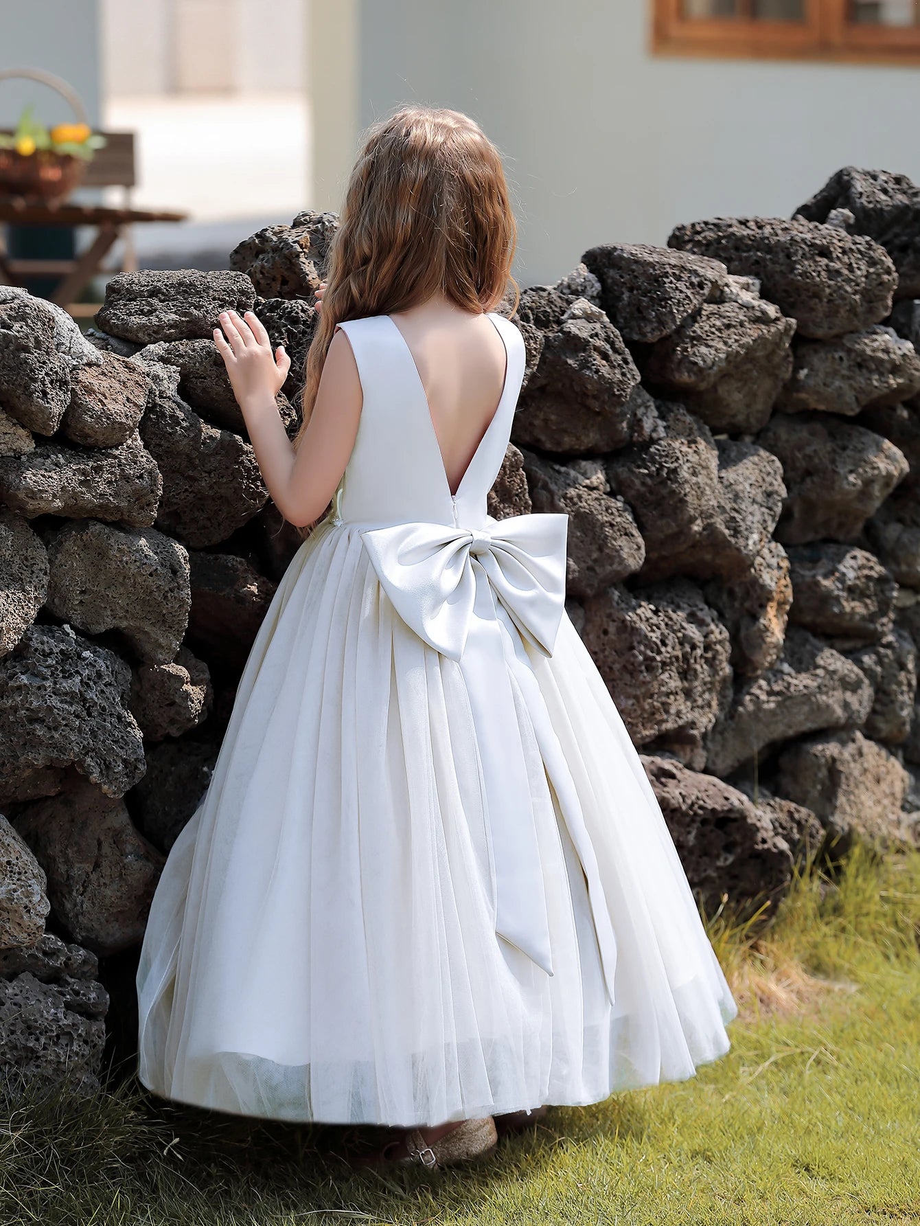 Satin Flower Girls Dress for Tulle Wedding Party Backless Casual Formal Pageant Children Clothing High Quality Ball Gowns