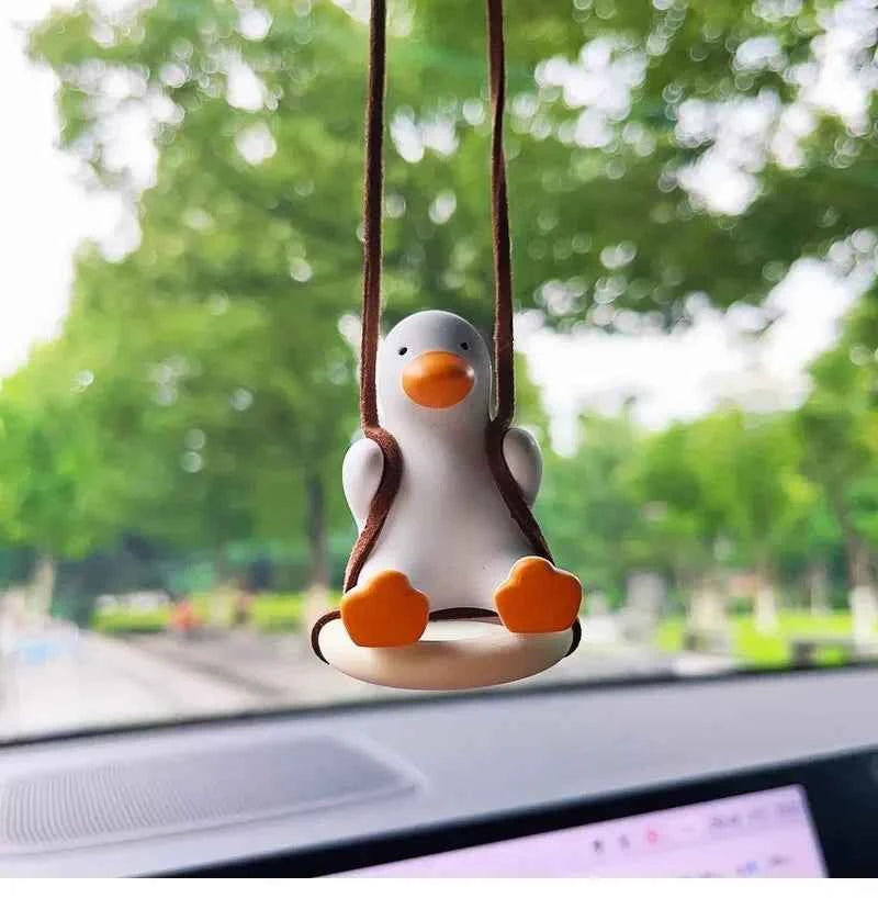 Cute Anime Car Interior Decoration Gypsum Swing Duck Auto Rearview Mirror Pendant For Kawai Car Decoration Accessories