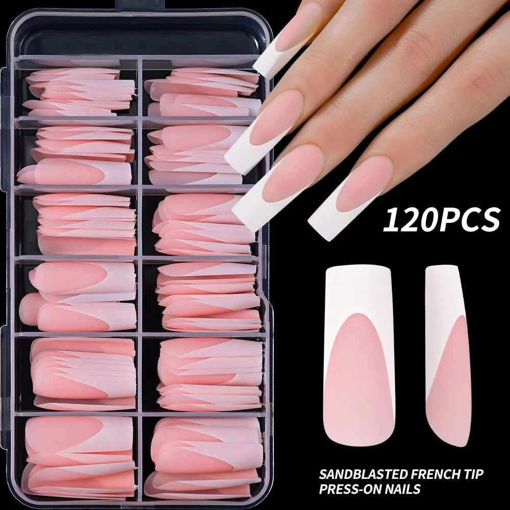 120Pcs/Box French Tip Press On Nails White/Pink Full Cover Professional Salon Artificial Fake Nail Detachable Coffin French Tips