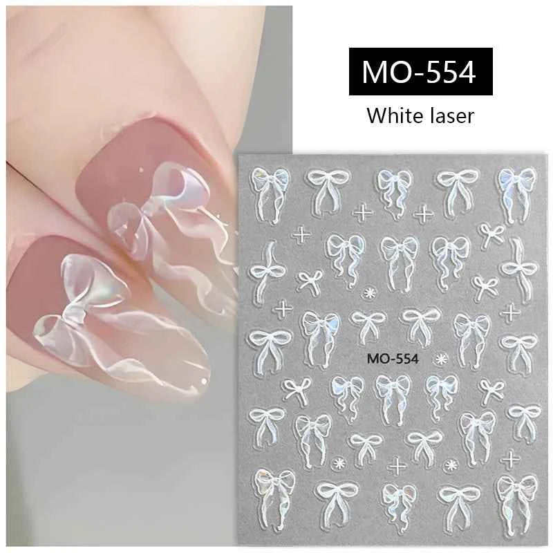 Brand Name Bowknot Nail Art Stickers - Vintage Self-Adhesive Decals in White, Pink & Black for Cute Manicures