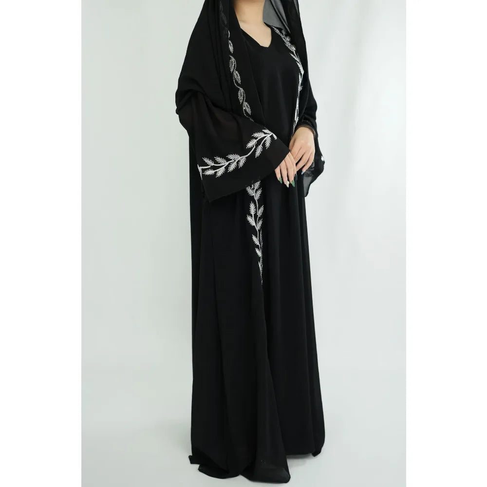 Women's Embroidery Abaya with Scarf – 2-Piece Muslim Dress Set