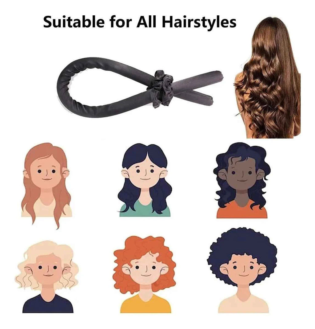 Heatless Curls Set by [Brand Name] - 6pcs No-Heat Curling Rods & Satin Sleep Cap for Effortless, Overnight Glam