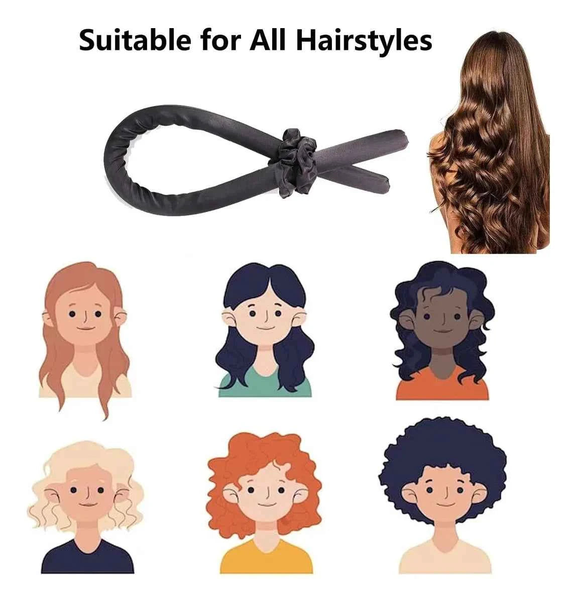 Heatless Curls Set by [Brand Name] - 6pcs No-Heat Curling Rods & Satin Sleep Cap for Effortless, Overnight Glam