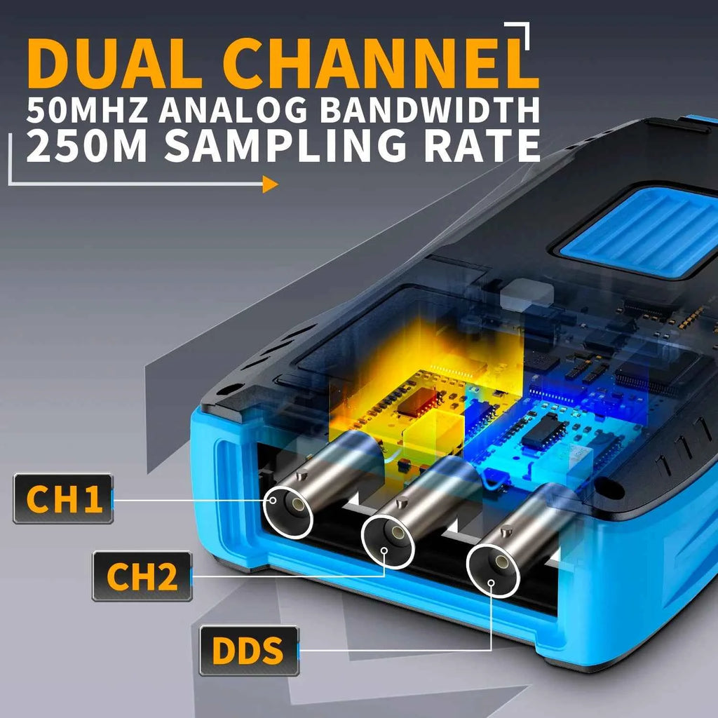 FNIRSI Handheld 50MHz Dual Channel Oscilloscope & Multimeter - 3-in-1 Automotive Signal Generator