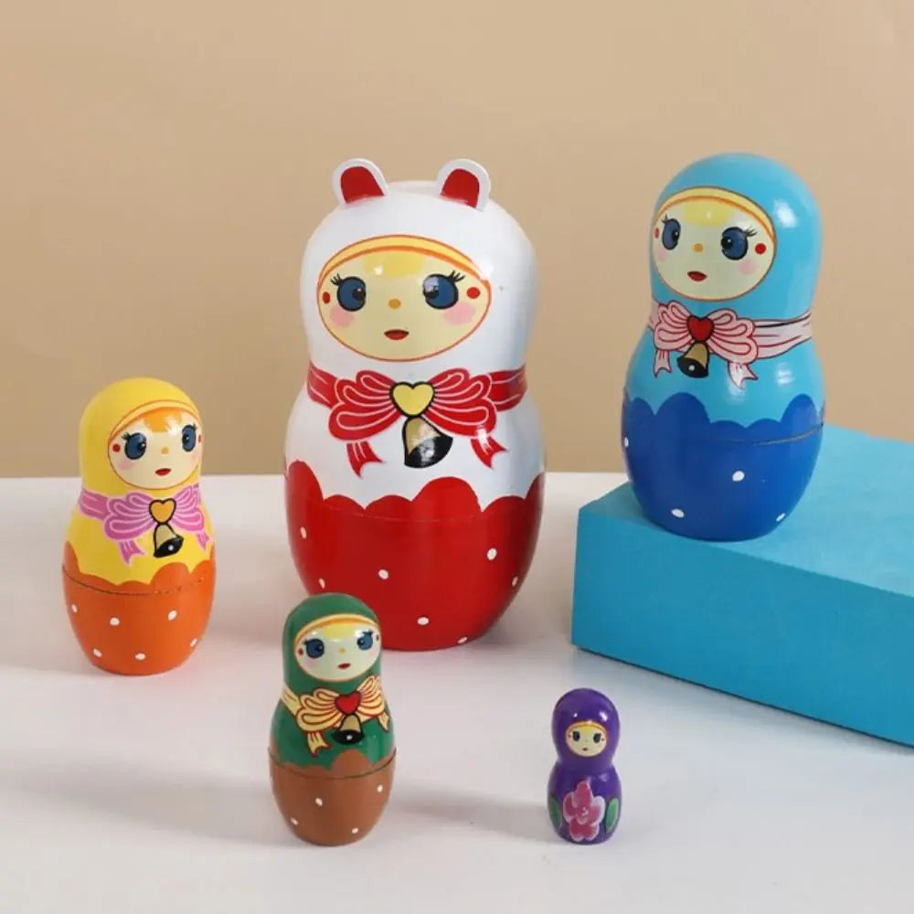 Rabbit 5Pcs/Set Animal Matryoshka Doll Wood Smooth Wooden Stacking Dolls Line Dog Panda Girls Russian Doll Christmas