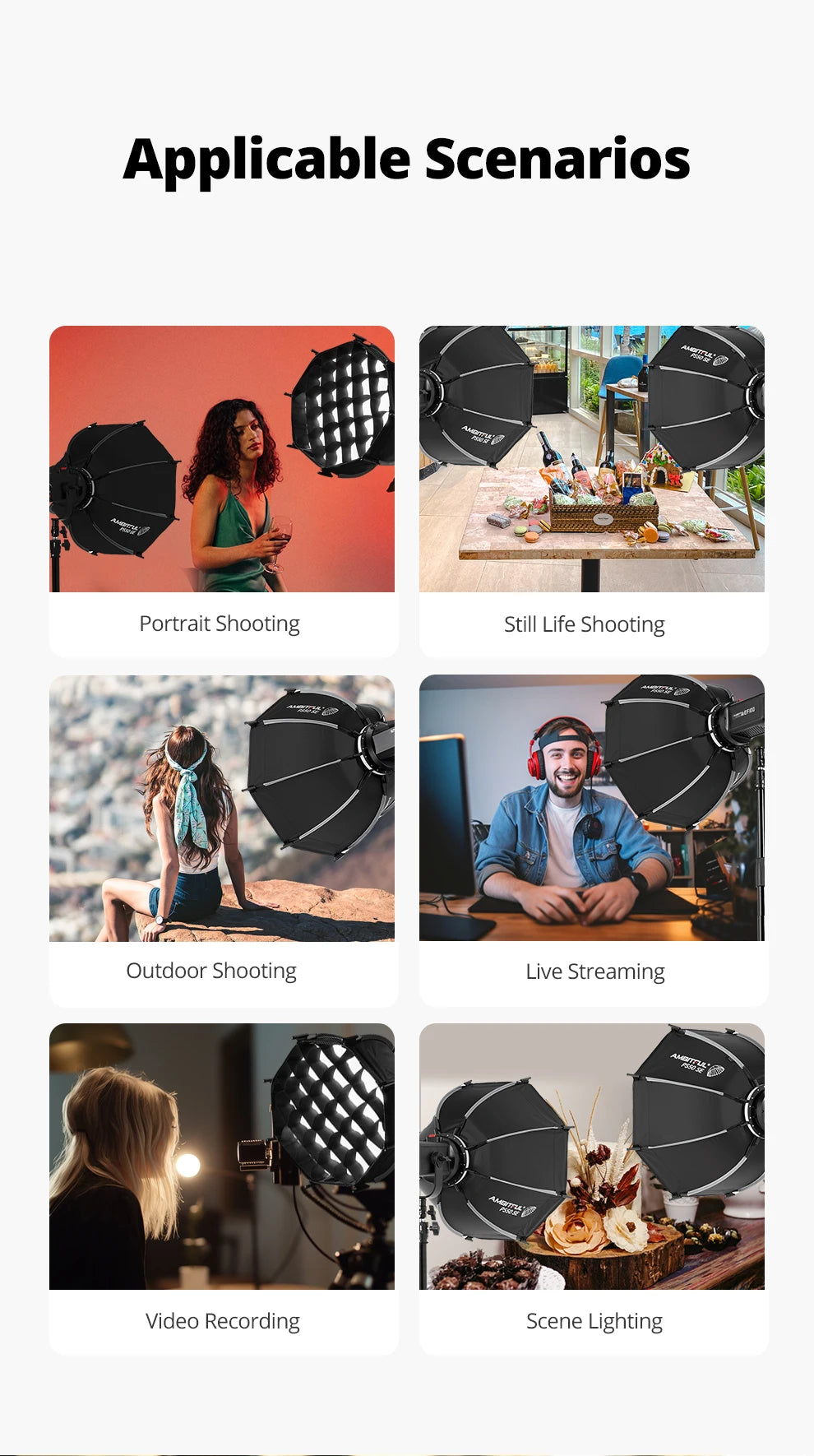 AMBITFUL PS30/PS50 SE 30cm 55cm mini Quickly Release Bowens Mount Octagon Softbox + Honeycomb Grid Outdoor SoftBox for LED Flash