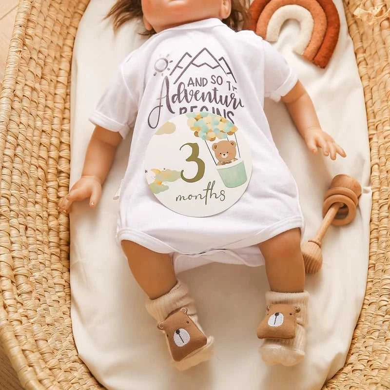Baby Bear Milestone Number Monthly Memorial Cards Newborn Birthday Gifts Souvenir Newborn Birth Photo Photography Accessories