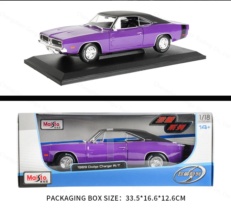 Maisto 1:18 1969 Dodge Charger R/T Sports Car Static Die Cast Vehicles Collectible Model Car Toys