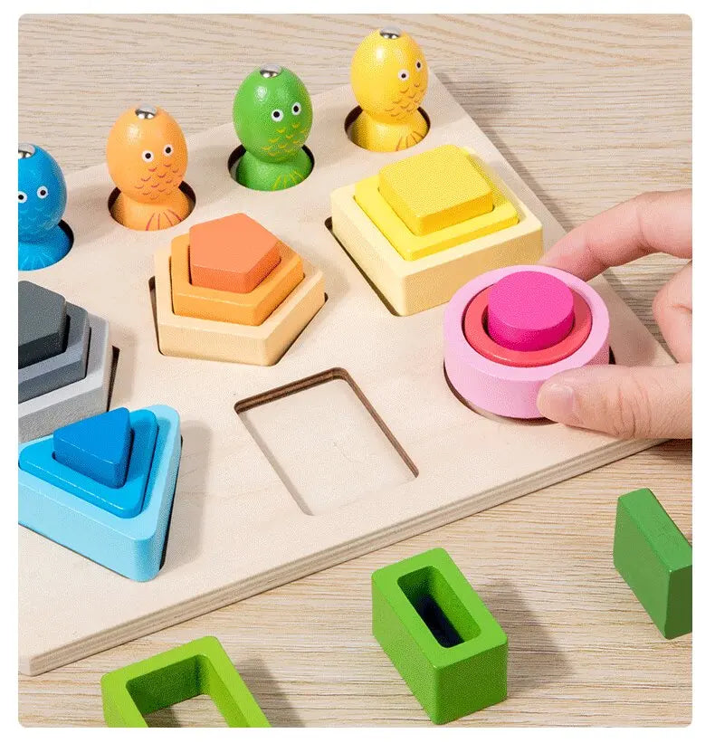 Montessori  Wooden Color Shape Cognitive Classification Matching Puzzle Children's Magnetic Fishing Learning Educational Toys