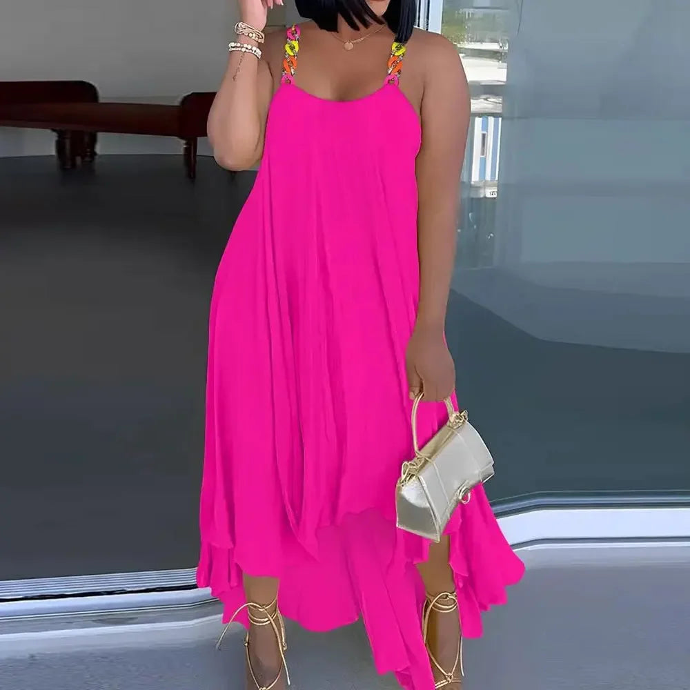 2025 Best Quality Famous Brand Dress Solid Spaghetti Strap Summer Casual Maxi Dress Vestido
