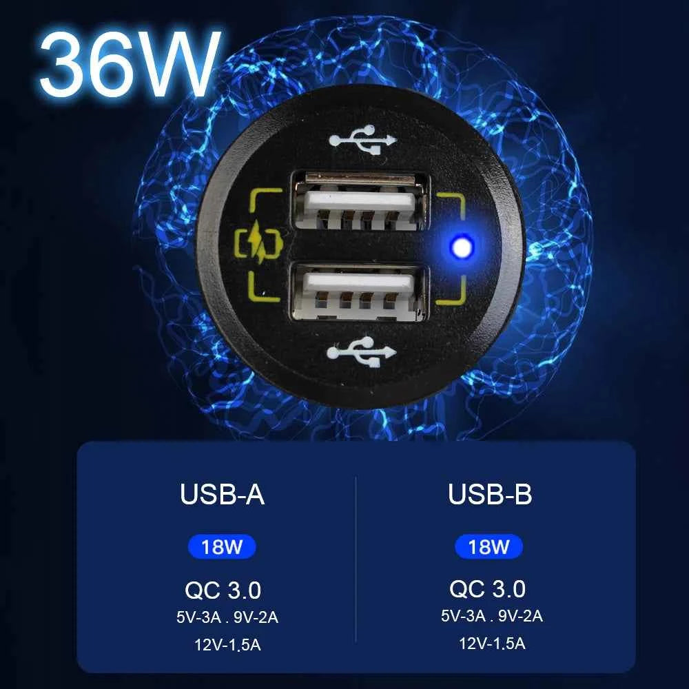 12V 24V 6 Buttons Car Switch Panel 15A Fuse Marine Circuit Breaker Voltmeter Tester Light Toggle USB Chargers 3.0 Auto Splitter