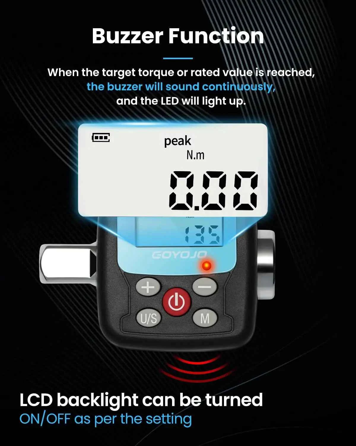 GOYOJO Digital Torque Wrench Adapter - Precision Electronic Converter with LCD Display & Versatile 1/2" & 1/4" Sockets