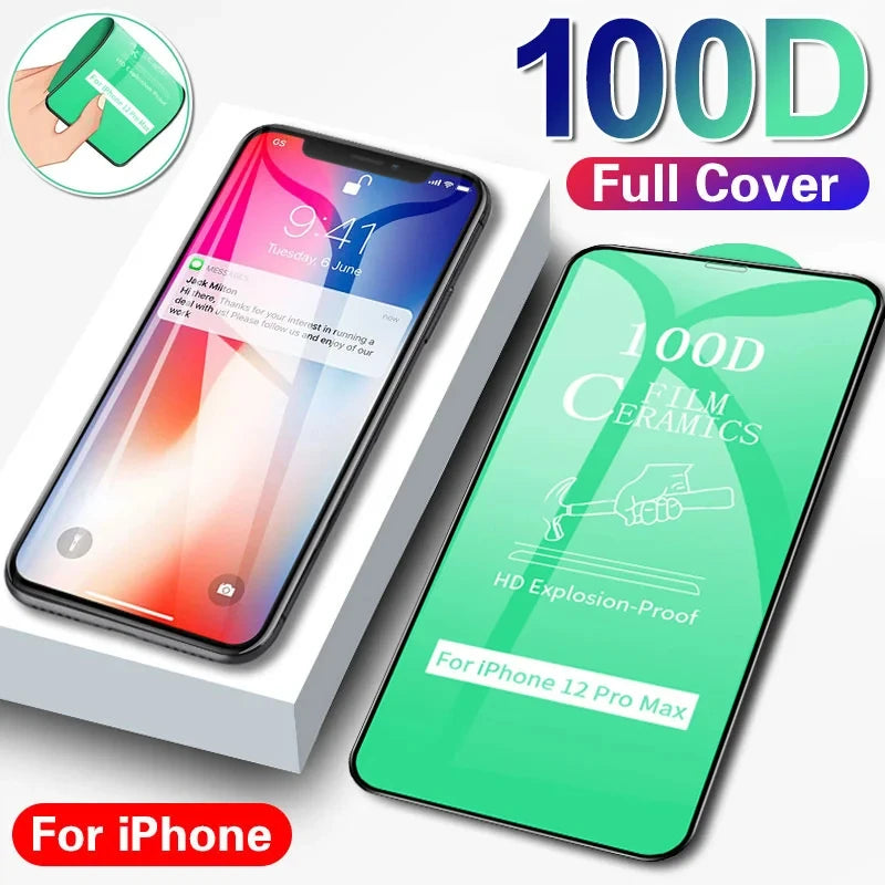 BrandName 100D Curved Ceramic Screen Protector for iPhone 16 Pro Max, 15, 14, 13, 12, Mini, XS, X, XR, 6, 7, 8, SE2