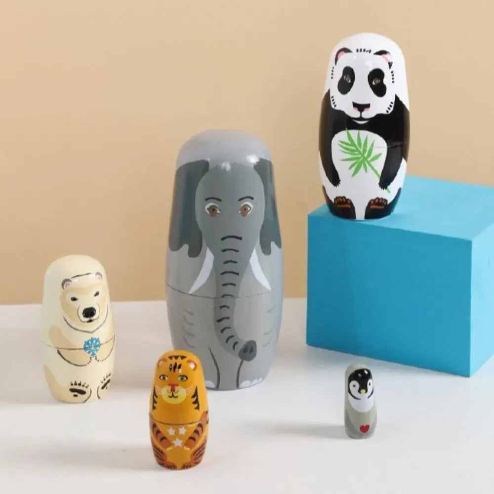 Rabbit 5Pcs/Set Animal Matryoshka Doll Wood Smooth Wooden Stacking Dolls Line Dog Panda Girls Russian Doll Christmas