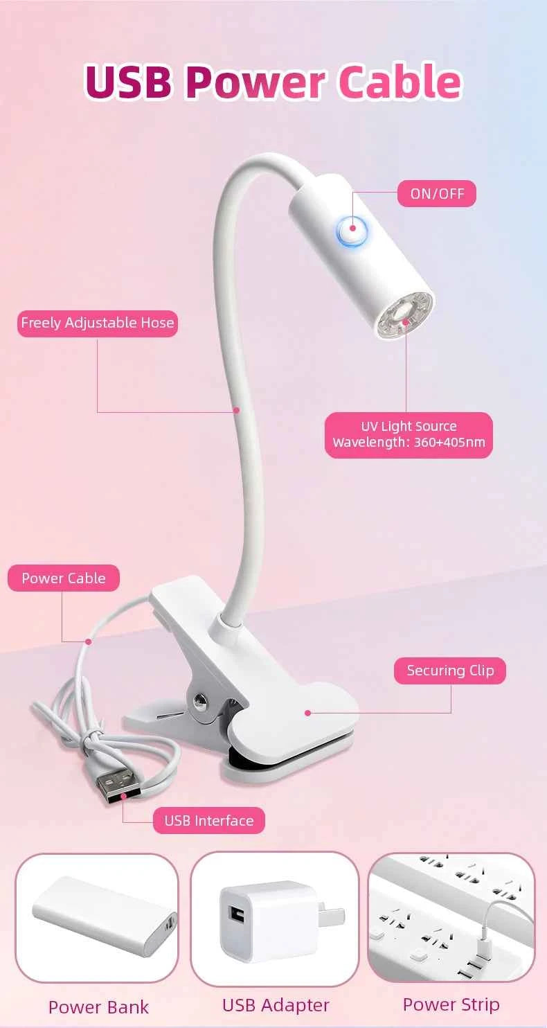 UV LED Light for Nails Polish Drying Lamp 360° Flexible Clip-on Desk Clip Mini USB Portable Nail Dryer Manicure Salon Tools