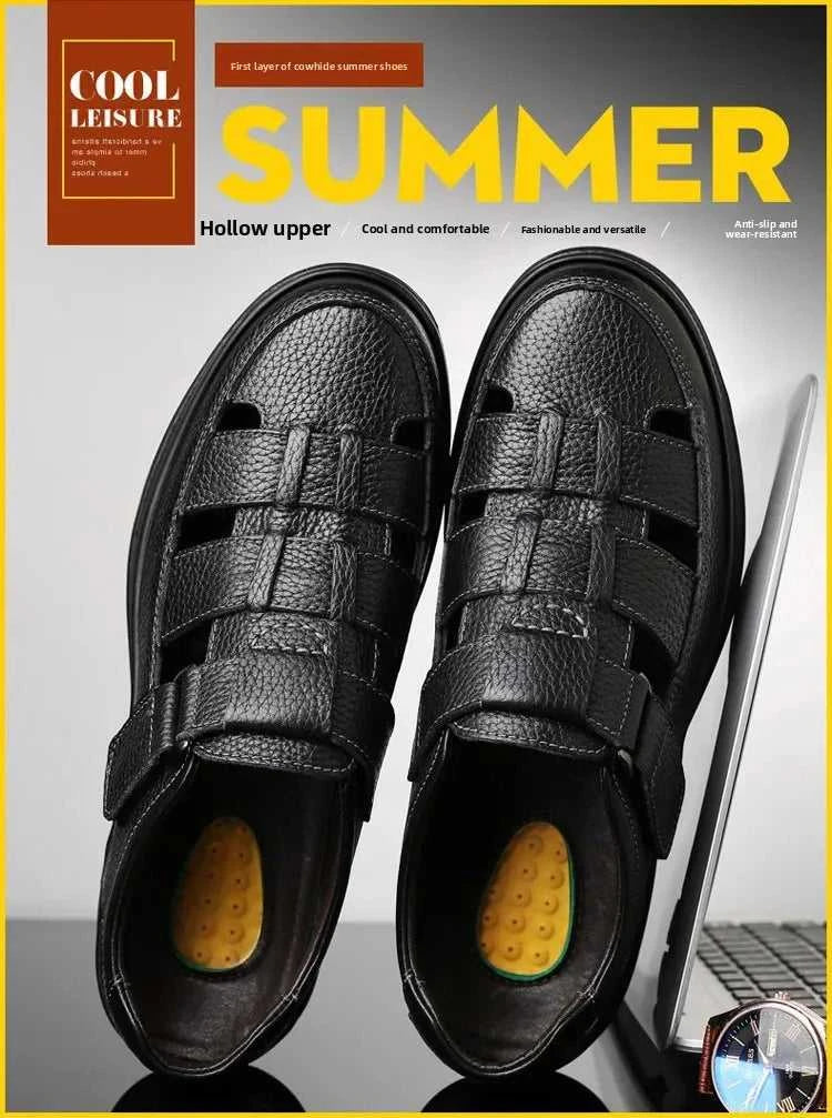 Men's Genuine Leather Sandals Breathable Summer Casual Shoes Soft Bottom Anti-Slip Hollow out Design Comfortable Dad Shoes The jack market .AU The jack market .AU Step Up Your Style: Trendy Shoes for Every Occasion! $ 74 14:193;200000124:200000364