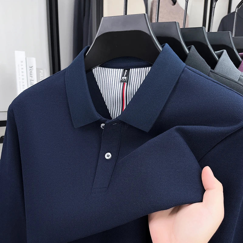 100% cotton luxury fashion spring and autumn new hot selling exquisite long sleeved men's business casual comfortable polo shirt