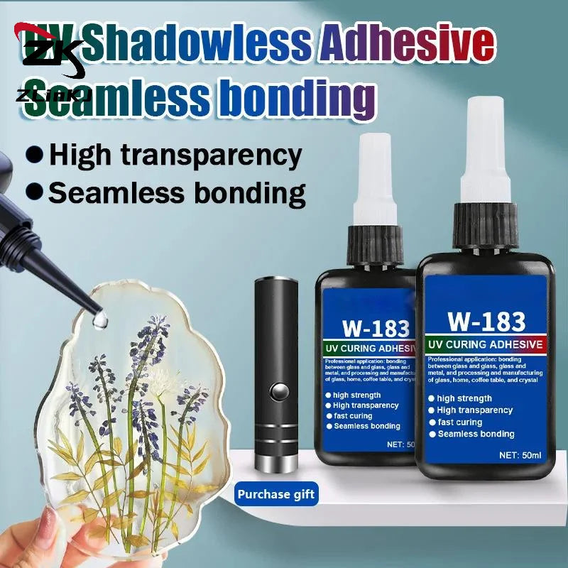 -1Pcs UV Curing Crystal Glass And Metal ABS Bonding New W-183 Strong 50ml UV Glue Curing Adhesive Welding With UV Curing Lamp