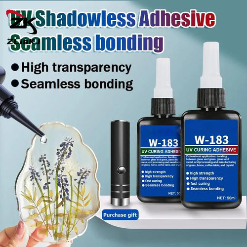-1Pcs UV Curing Crystal Glass And Metal ABS Bonding New W-183 Strong 50ml UV Glue Curing Adhesive Welding With UV Curing Lamp
