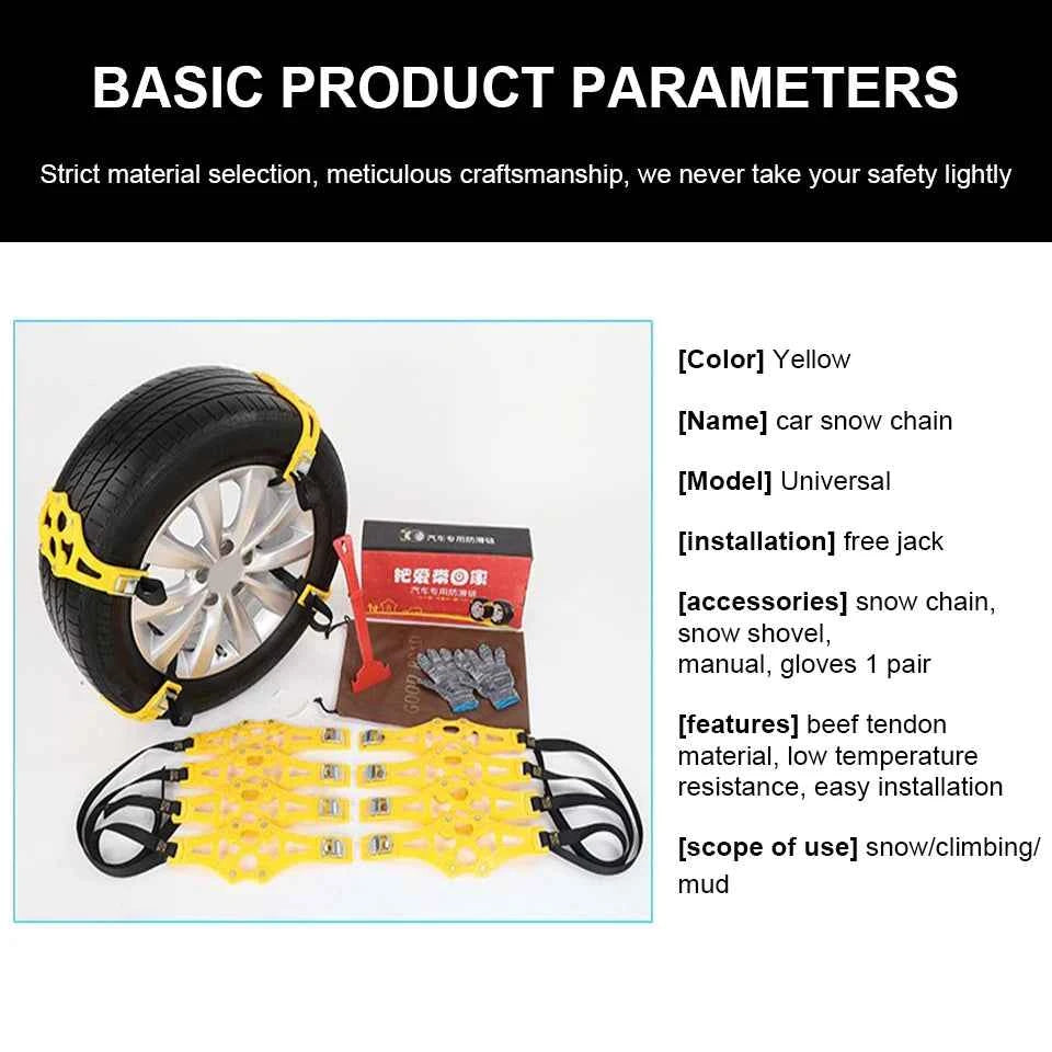 Car Snow Chains Universal Easy Install Tire Anti-Slip Chains for SUV Sedan Ice Snow Muddy Road Durable Emergency Traction Chains
