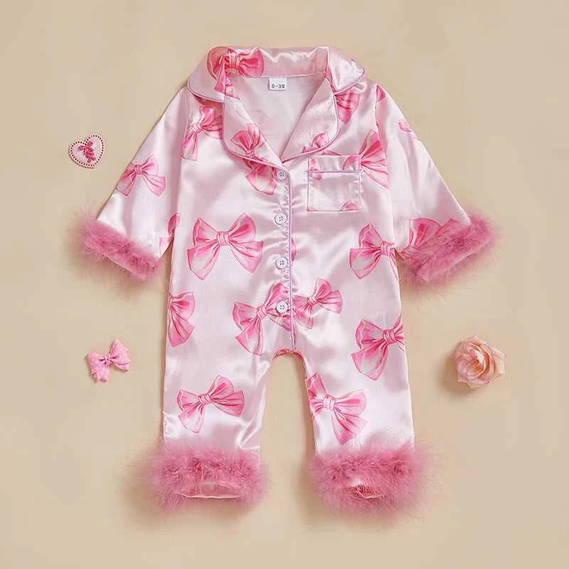 Baby Girls Pajamas Long Sleeve Bow Print Furry Patchwork Button Closure Jumpsuit Sleepwear Loungewear The jack market .AU The jack market .AU Mum & Kids: Essential Products for Every Family $ 36 14:173;200000463:200661897#12-18M