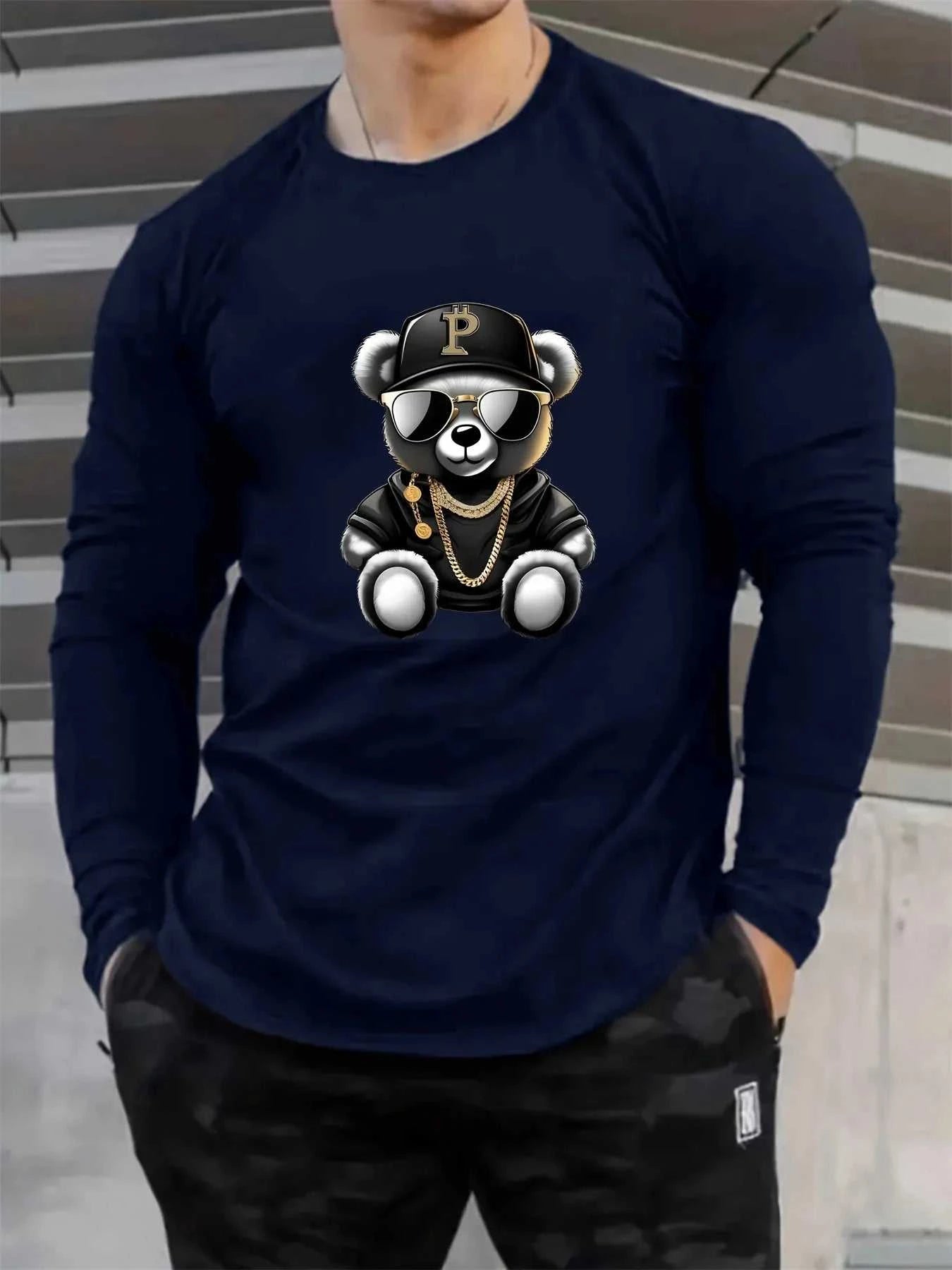 Men's 100% pure cotton loose and comfortable casual sports bear pattern printed round neck long sleeved T-shirt top The jack market .AU The jack market .AU Men Fashion $ 35 14:29#CX177-bai;5:100014065