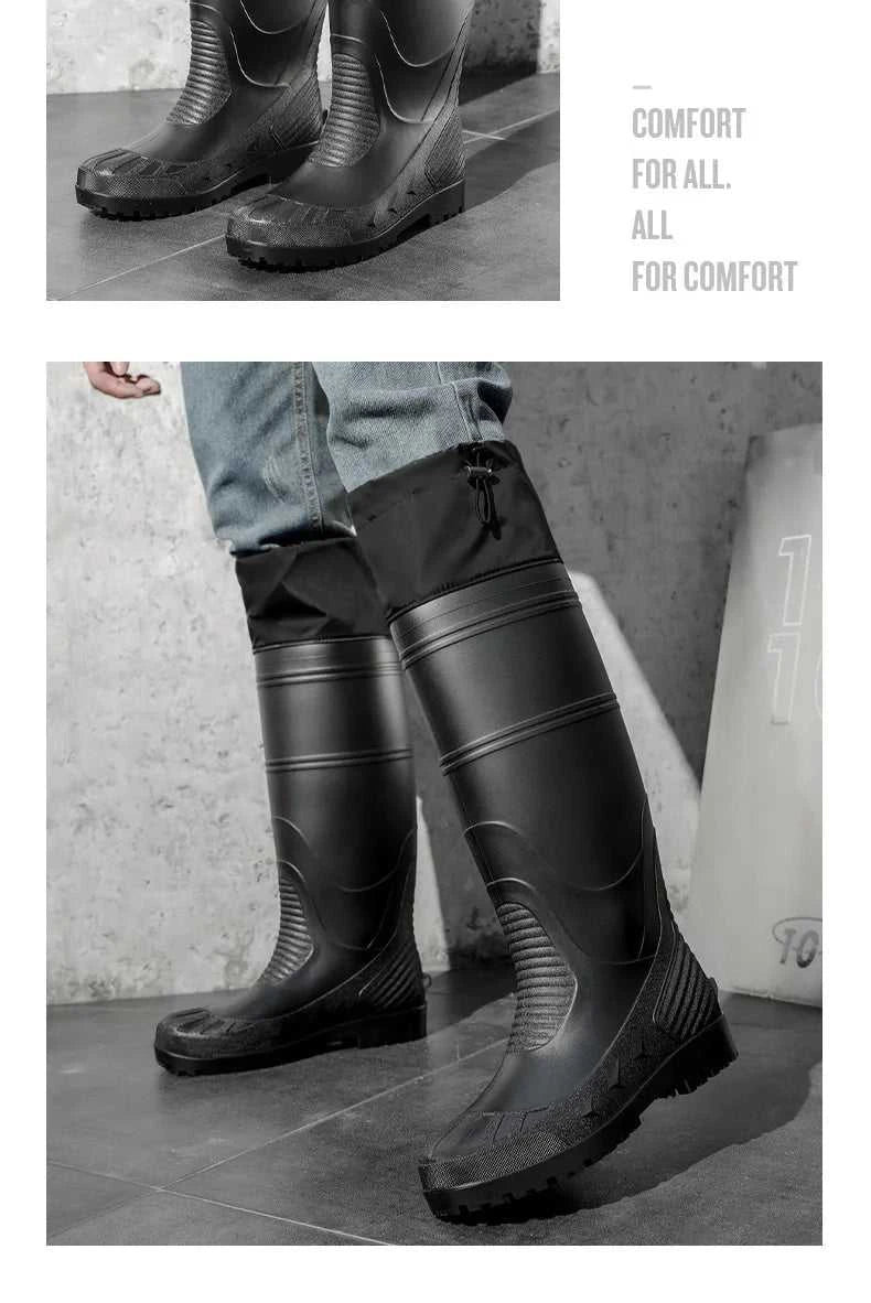 Black High-Top Men's Rain Boots, Adjustable Drawstring Long Boots, Wear-Resistant, Non-Slip, Outdoor Fishing Waterproof Boots, Farm Work Rain Boots, Pvc Water Boots The jack market .AU The jack market .AU Step Up Your Style: Trendy Shoes for Every Occasion! $ 71 14:193;200000124:200000364