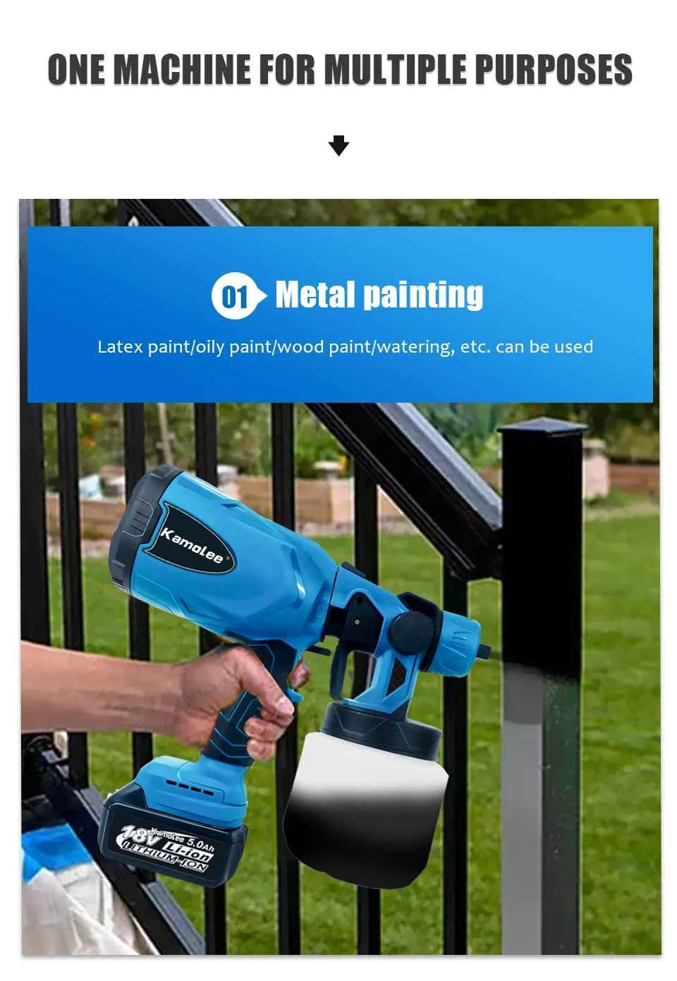 Kamolee 800ml Wireless Charging Sprayer 18V-21V Battery Household Portable Electric Airbrush Paint/Spray Gun Tool