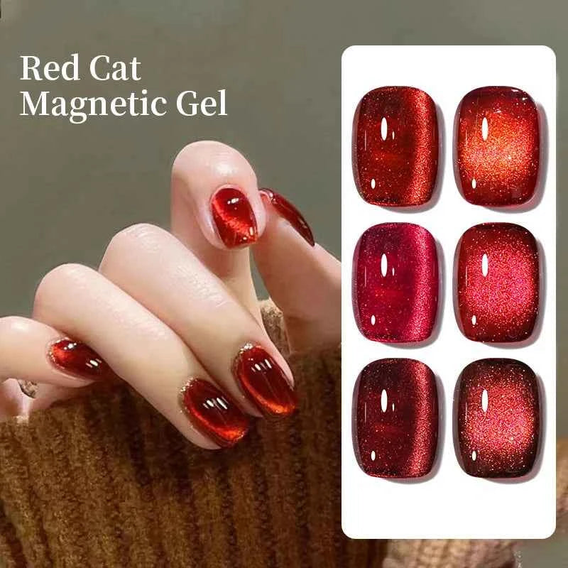 UR SUGAR 15ml  Autumn Winter Red Cat Magnetic Gel Nail Polish White Dopamine Nail Sparkling Glitter Soak Off UV LED for Manicure