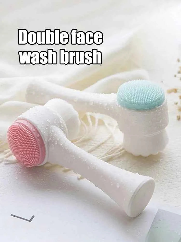 OFT 3D Dual-Sided Face Washing Brush - Deep Clean Pores with Silica & Fur for Home Spa Experience