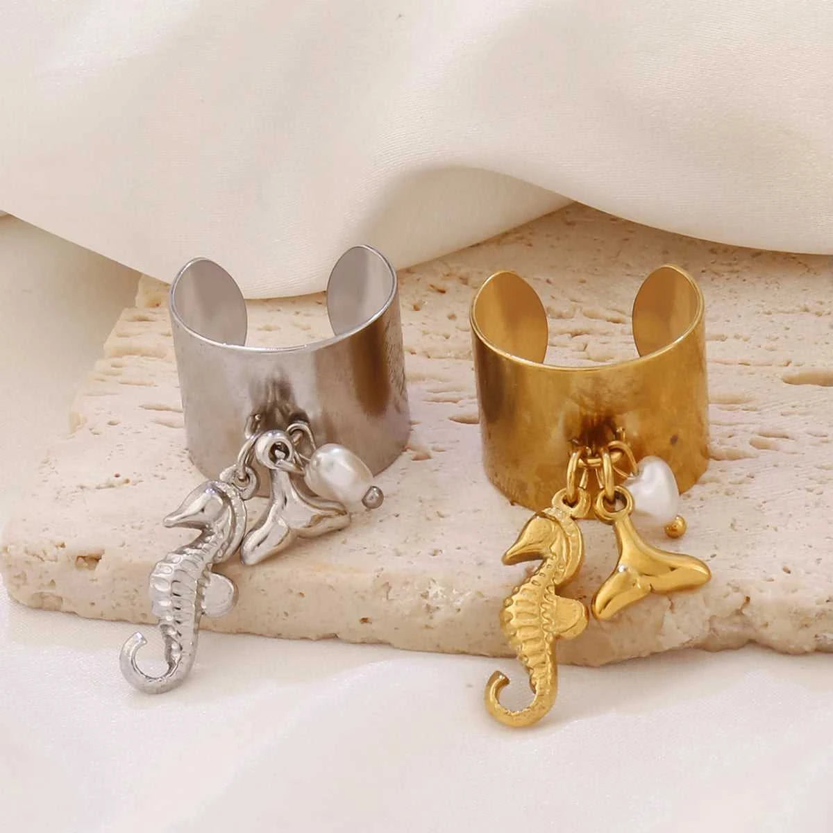316L Summer Beach Ocean Shell Starfish Rings For Women Stainless Steel FishTail Seahorse Conch Open Ring Girl Party Jewelry Gift The jack market .AU The jack market .AU Jewellery & Chains $ 48 200000783:10#B7214