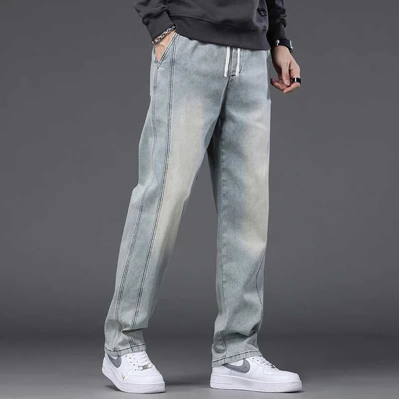 Autumn Winter Blue Jeans Men Drawstring Elastic Waist Cotton Cargo Denim Pants Work Fashion Thick Trousers Male Plus Size M-4XL The jack market .AU The jack market .AU Men Fashion $ 48 14:193#Black;5:361386#M(27-28)