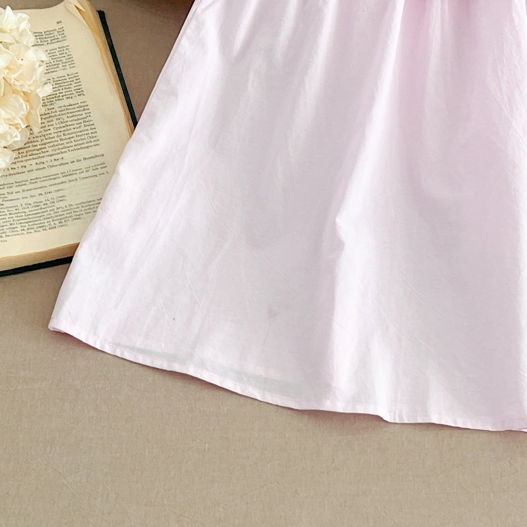 Sisters Dress Summer Kids Princess Dresses Short Sleeved Cotton Solid Color Splicing Infant Baby Romper Baby Girl Party Dress