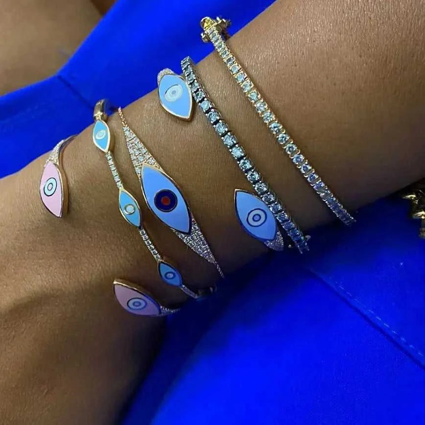 Turkish Evil Eye Pink Green Blue Enamel Cuff Bracelet for Women Paved White Cz Rose Gold Plated Color Bangles Fashion Jewelry The jack market .AU The jack market .AU Jewellery & Chains $ 57 166:202711811;200001034:361180#Pink