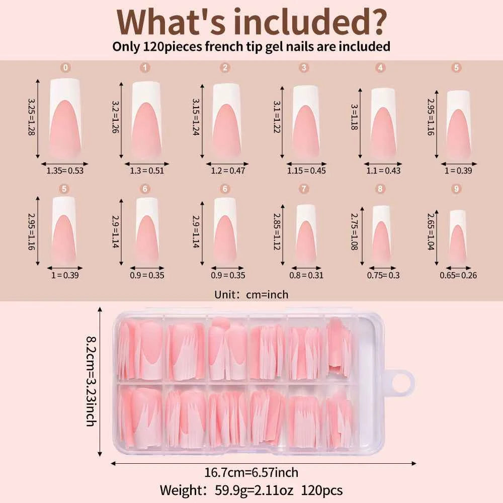 120Pcs/Box French Tip Press On Nails White/Pink Full Cover Professional Salon Artificial Fake Nail Detachable Coffin French Tips