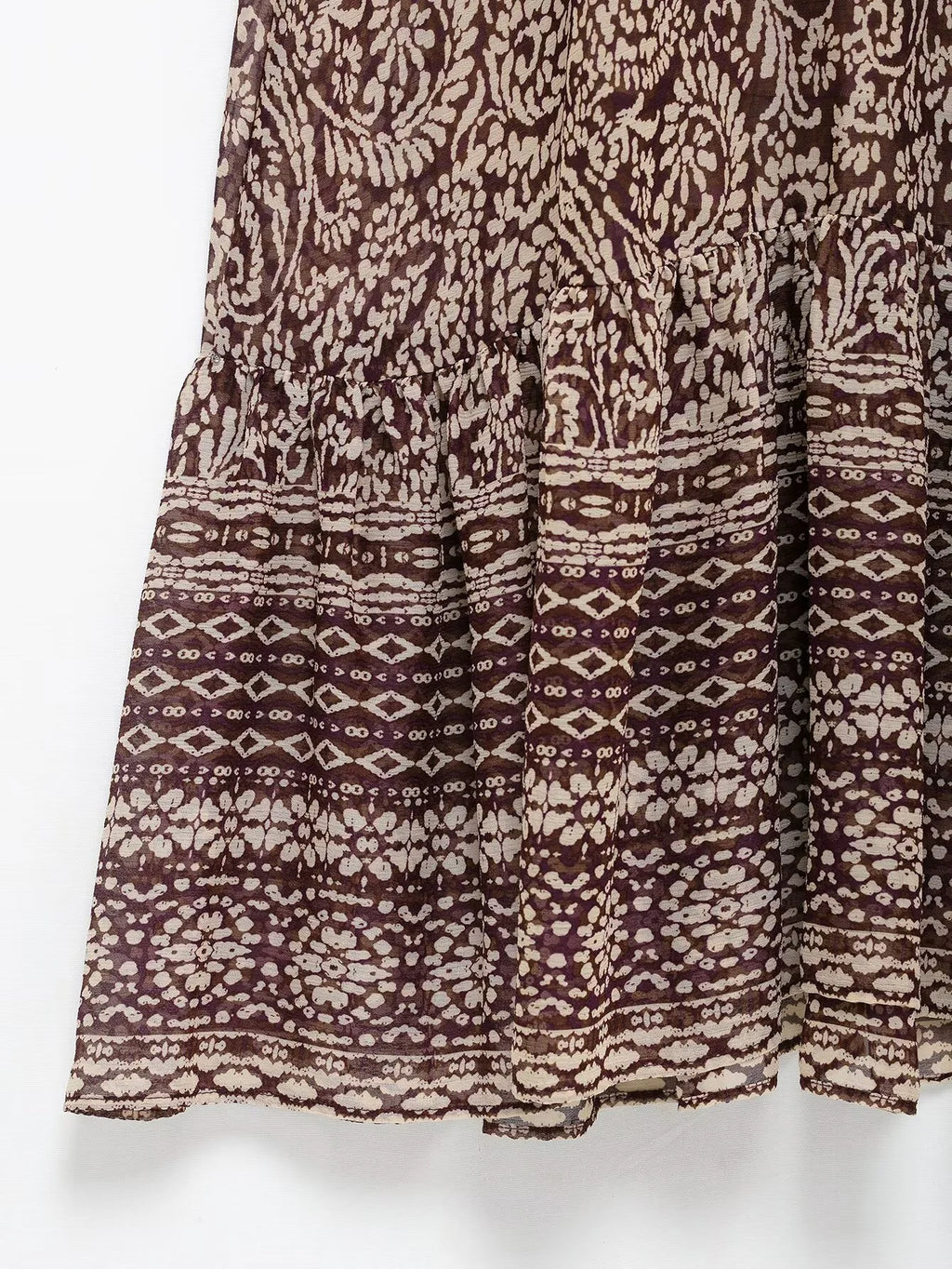 2025 Spring New Product Women's Stacked Decorative Printed V-neck Midi Dress Fashion Retro Pattern Printed Skirt