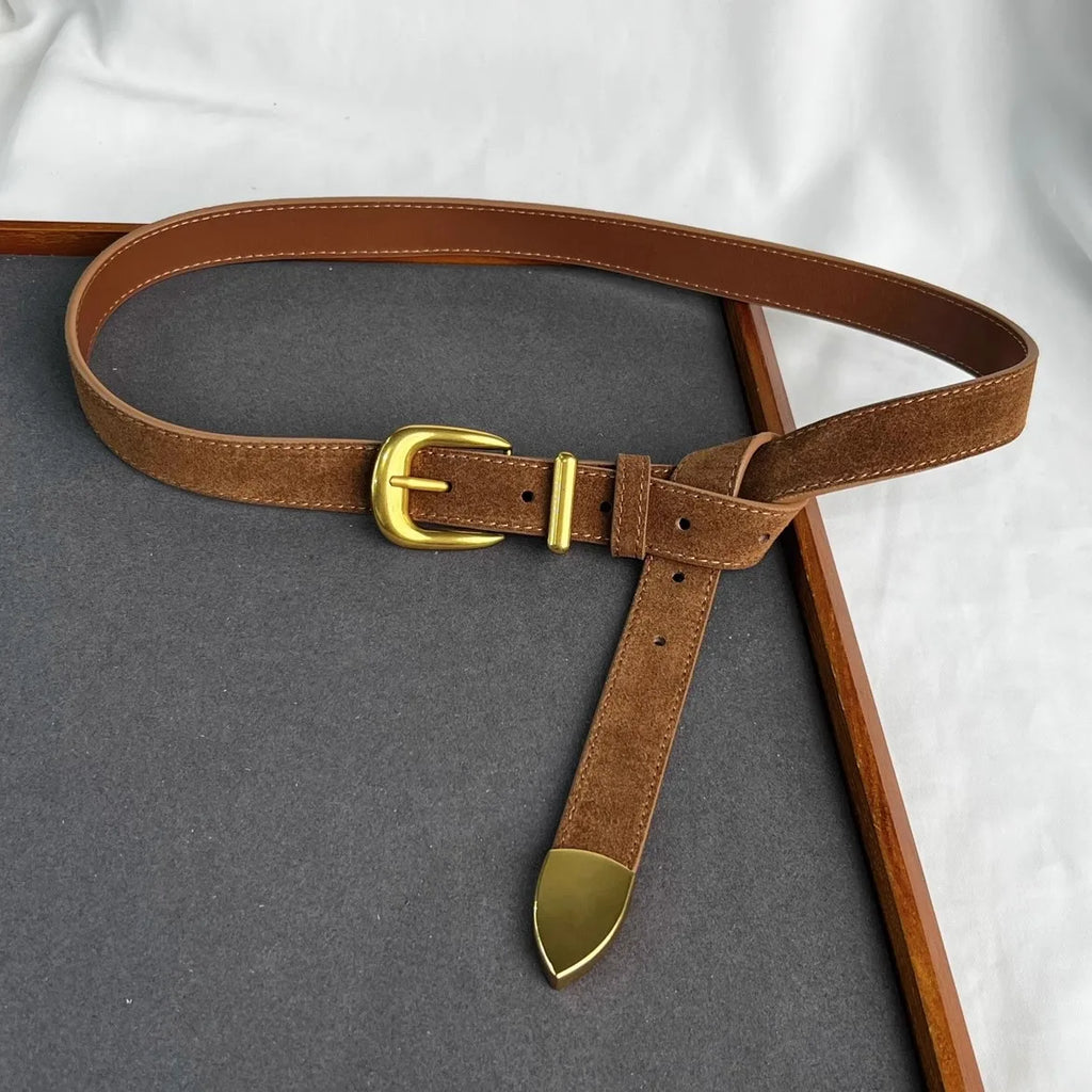 Women's Fashion Faux Suede Genuine Leather Corset Female Cummerbund Coat Waistband Dress Decration Narrow Belt J553
