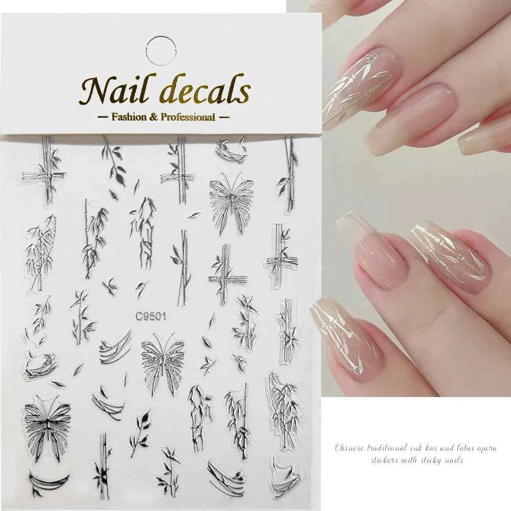 1pcs 3D White Hibiscus Flowers Nail Stickers Holographic Silver Gold Tropical Petal Slider For Nails French Manicure Decoration
