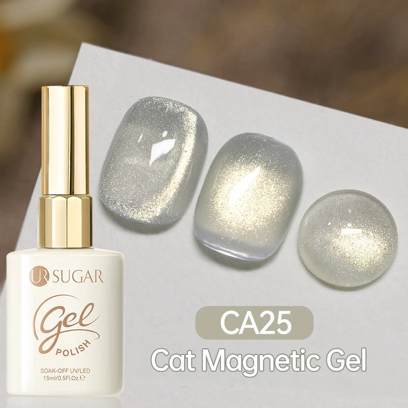 UR SUGAR 15ml  Autumn Winter Red Cat Magnetic Gel Nail Polish White Dopamine Nail Sparkling Glitter Soak Off UV LED for Manicure