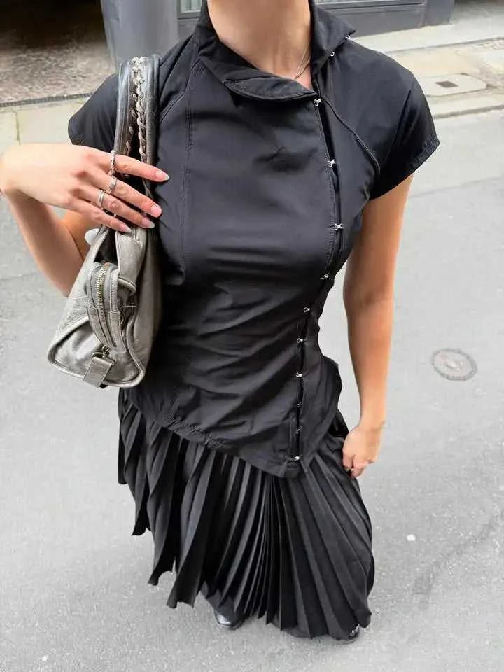 Women Vintage Black Irregular Buttons Top Fashion Solid Lapel Short Sleeve Slim Cropped Blouse 2026 Lady Daily Street Y2k Tops The jack market .AU The jack market .AU Woman Fashion $ 82 14:771#Picture Color;5:361386
