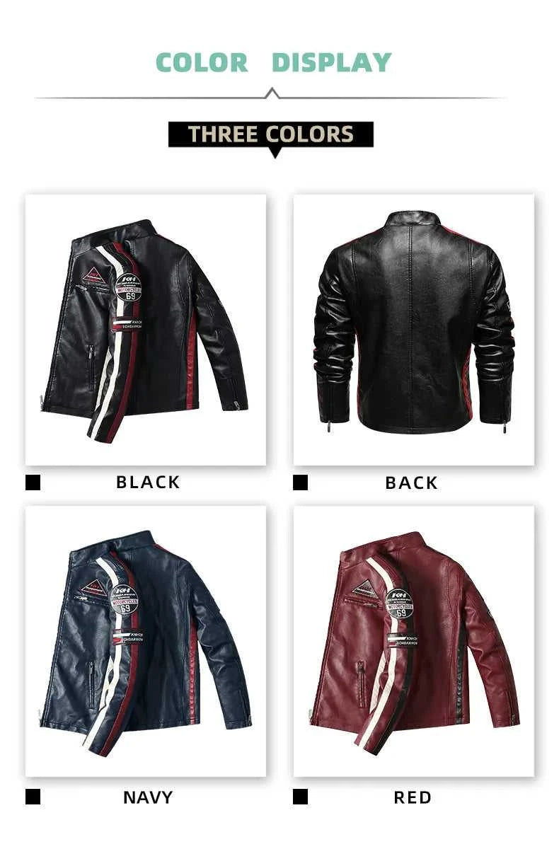 European American New Fashion Women's Plus Size Casual Trendy Stand Collar Long Sleeve Contrast Color PU Jackets Male Coats Tops The jack market .AU The jack market .AU Men Fashion $ 91 14:10;5:361386