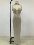 Luxury Crystals Women's Prom Dress Sexy Halter Sleeveless Hollow Slim Fit Formal Birthday Sheath Long Party Gown Skirt Robes