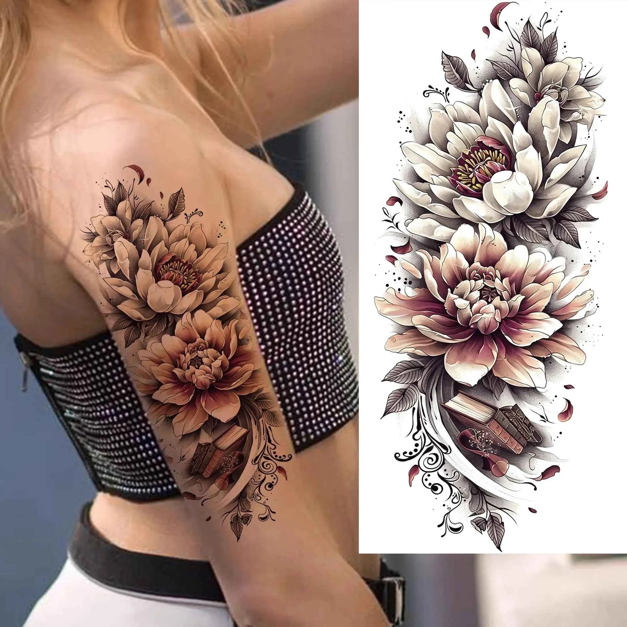 1 Sheet Flying Birds Flowers Book Temporary Tattoos For Women Waterproof Realistic Floral Animals Fake Tattoo Sticker Last Long