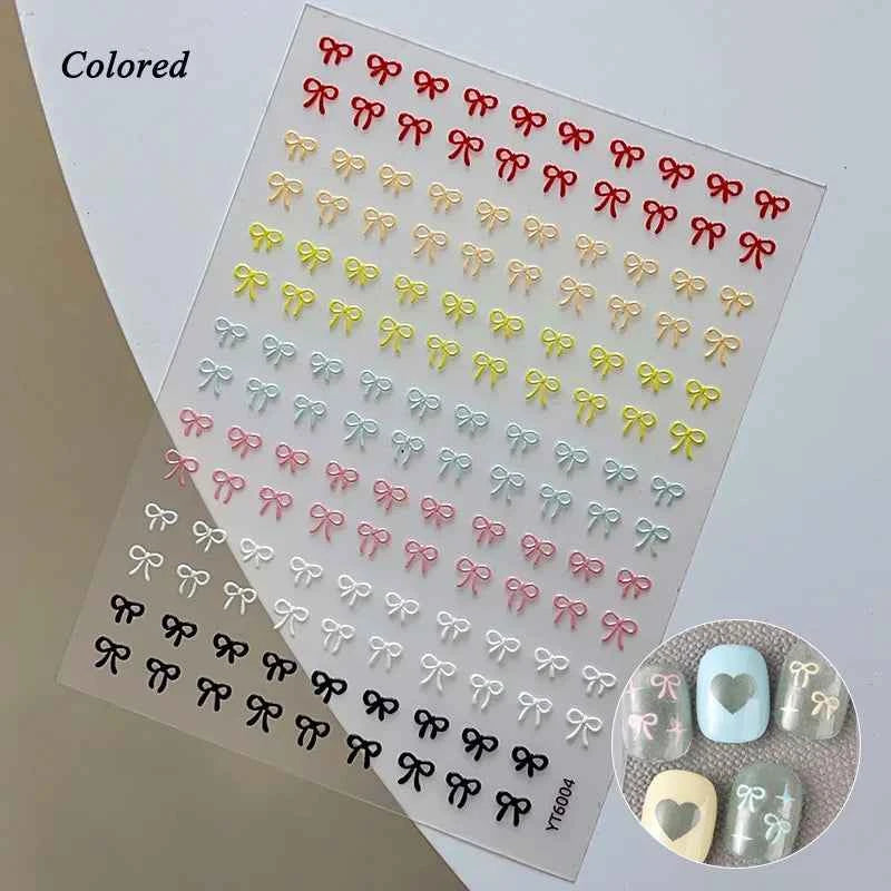 Brand Name Bowknot Nail Art Stickers - Vintage Self-Adhesive Decals in White, Pink & Black for Cute Manicures