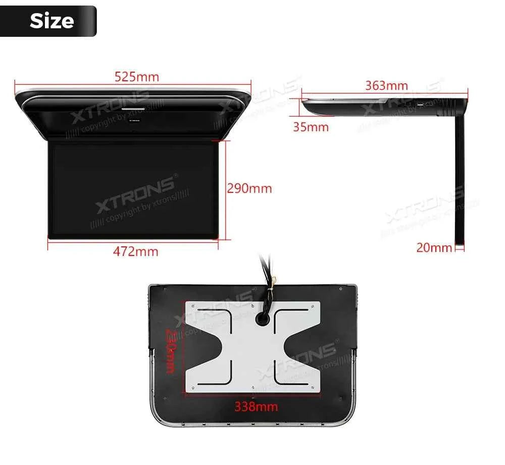 XTRONS 19.5" Android Car Roof Monitor TV Octa-core 8K IPS Car Screen Adjustable Angle to 170° with Screen Mirroring USB HDR RCA