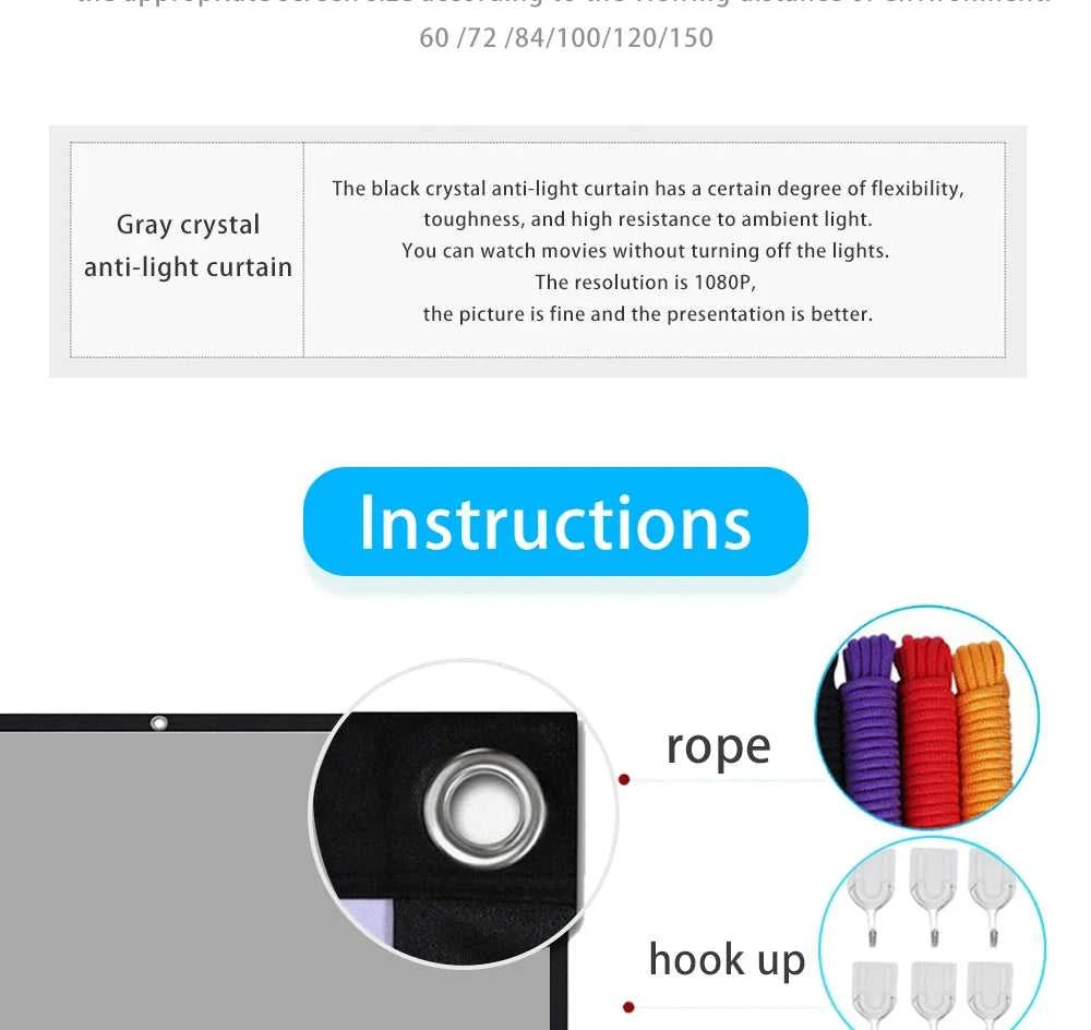 ZHNUWIE Projector Screen 16:9 Metal Anti Light Curtain Reflective Fabric Cloth For YG300 XGIMI H3 HALO Mogo Xiaomi DLP Projector The jack market .AU The jack market .AU Home $ 71 977:202689808