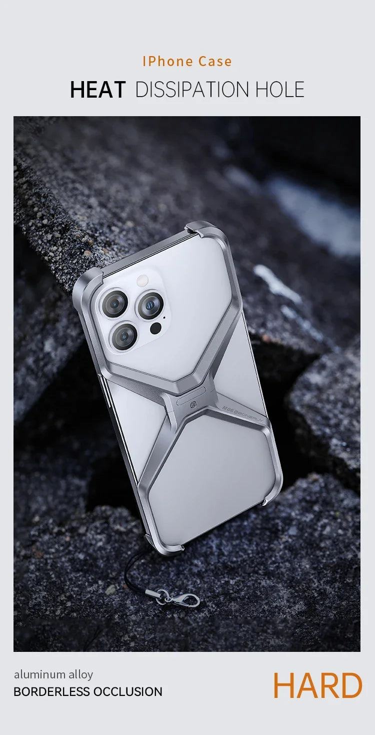 AluGuard Rimless Armor Case for iPhone 13-16 Pro Max – Shockproof, Removable Design & Advanced Heat Dissipation